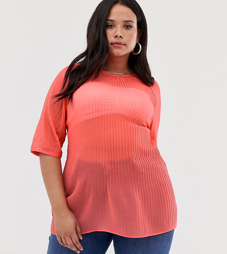 River Island Plus plisse blouse in pink