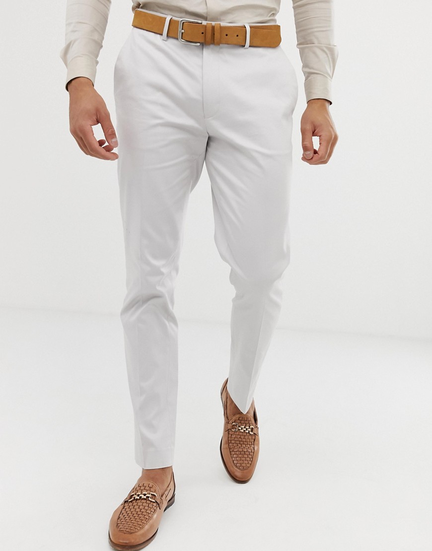 ASOS DESIGN wedding skinny suit trousers in stretch cotton in ice grey