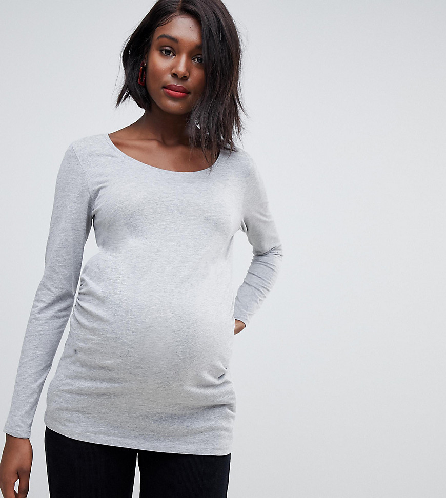 New Look Maternity long sleeve stripe top in grey