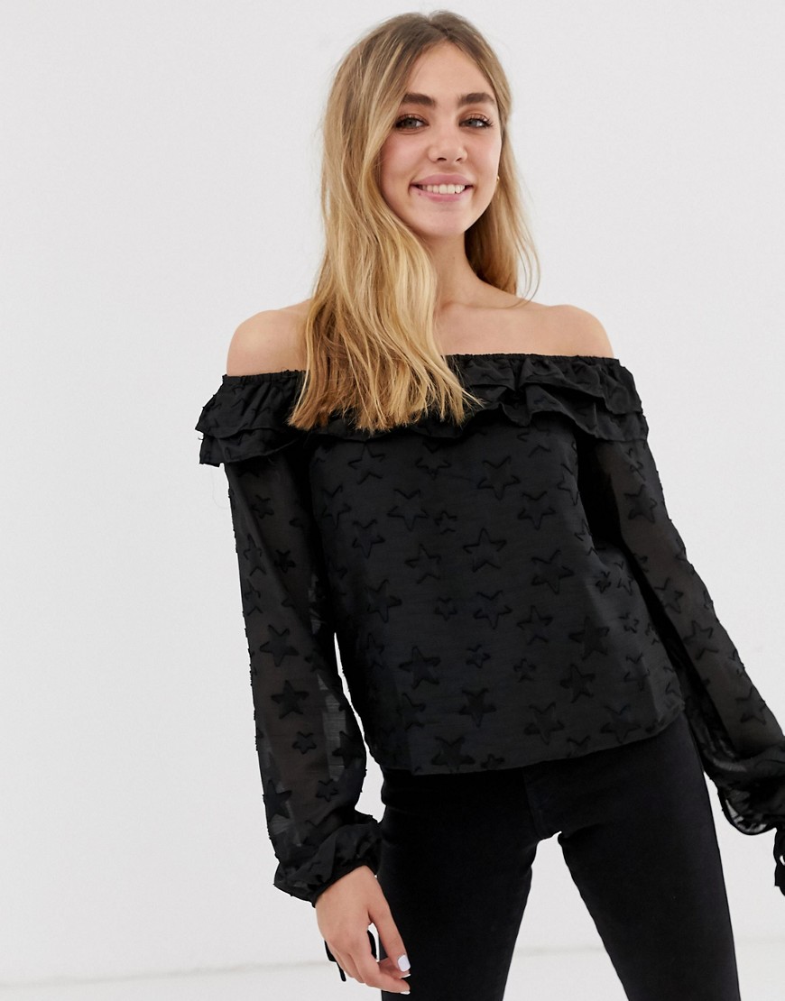 Glamorous off shoulder blouse with sheer overlay