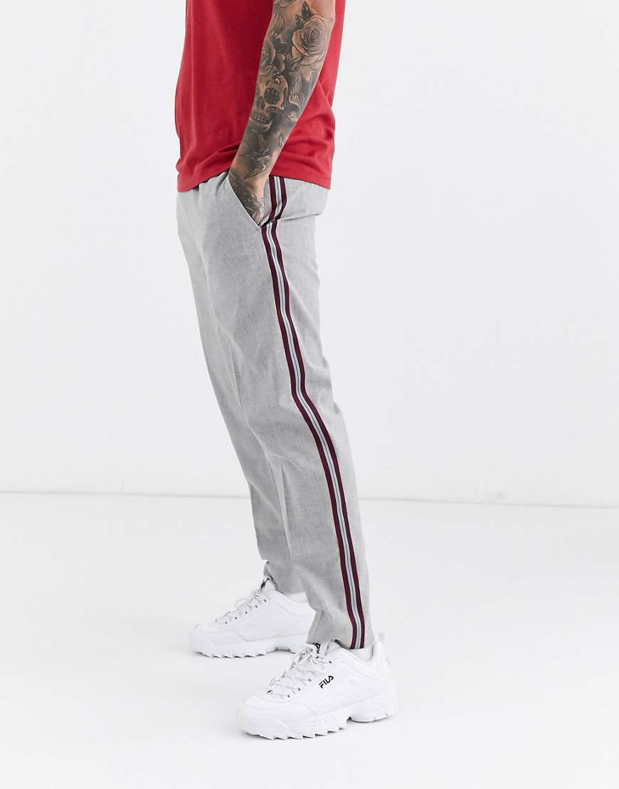 Burton Menswear tapered fit trousers with side stripe