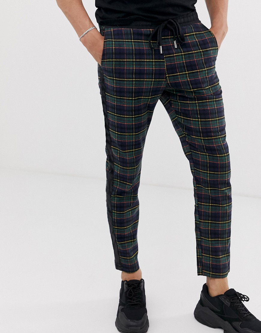 Sixth June tapered trousers in tartan with side stripe