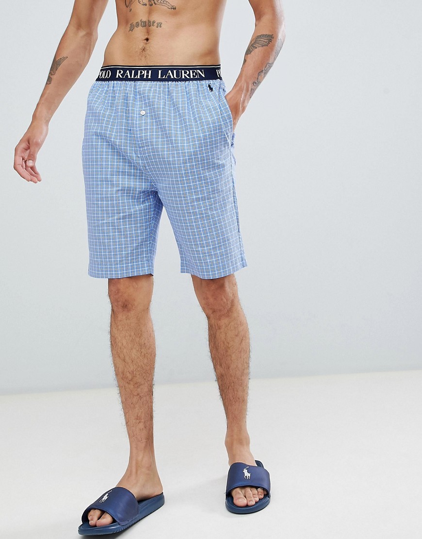 Polo Ralph Lauren slim fit lounge shorts in blue check with logo waistband - Multi