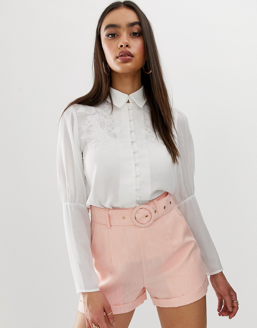 Fashion Union embroidered button front blouse with balloon sleeves