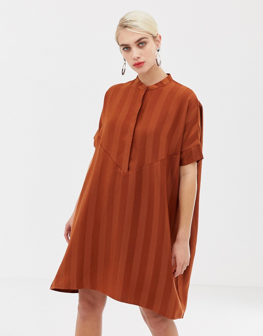 Selected Femme stripe smock mini dress in orange