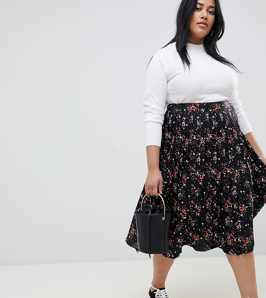 Influence Plus pleated midi skirt in floral and star print