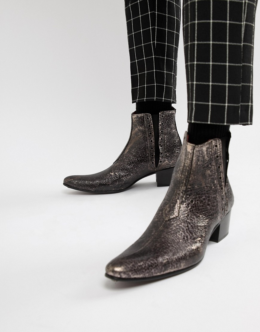 Jeffery West Murphy cuban boots in pewter cracked metallic