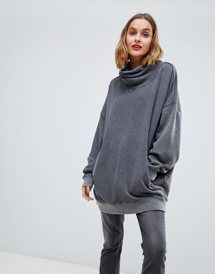 Free People Too Easy roll neck oversized jumper - Black