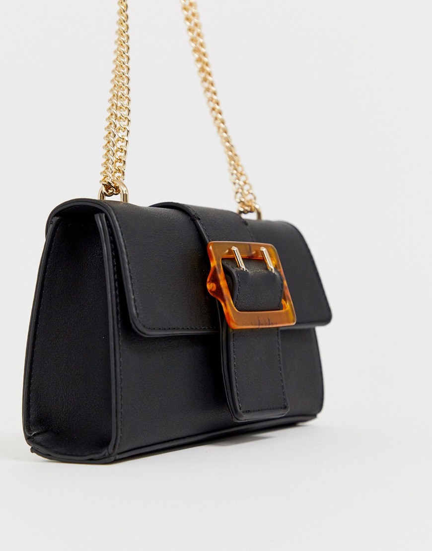 Asos Design Shoulder Bag With Tort Buckle - Black