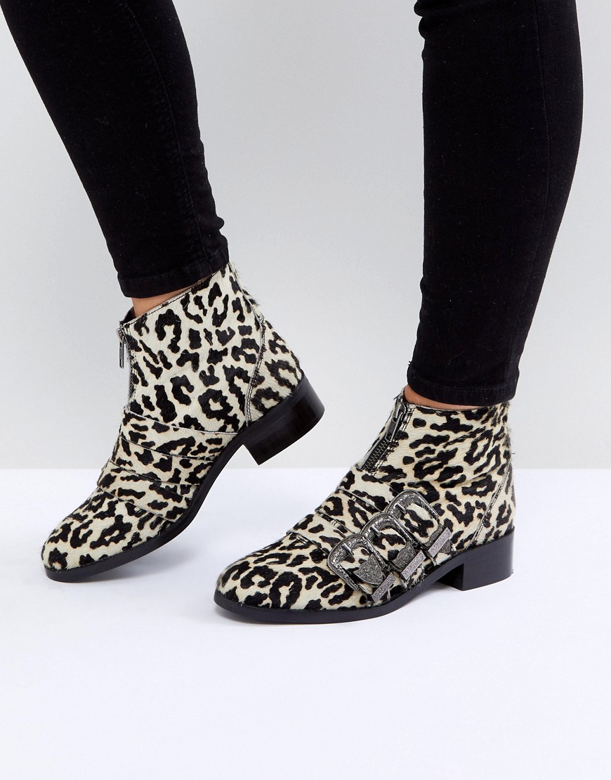 Asos Design Asos All For It Leather Buckle Ankle Boots-multi