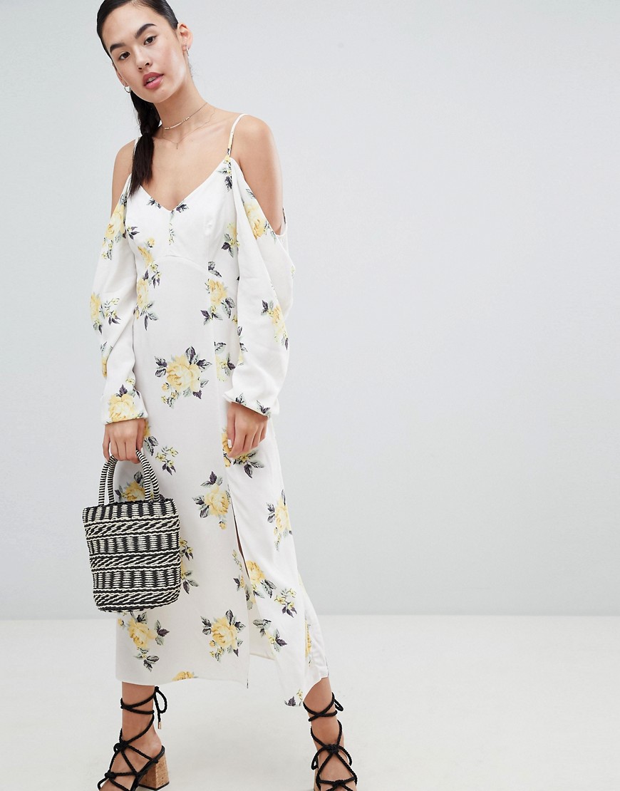 Nobody's Child Cold Shoulder Maxi Dress In Ditsy Floral