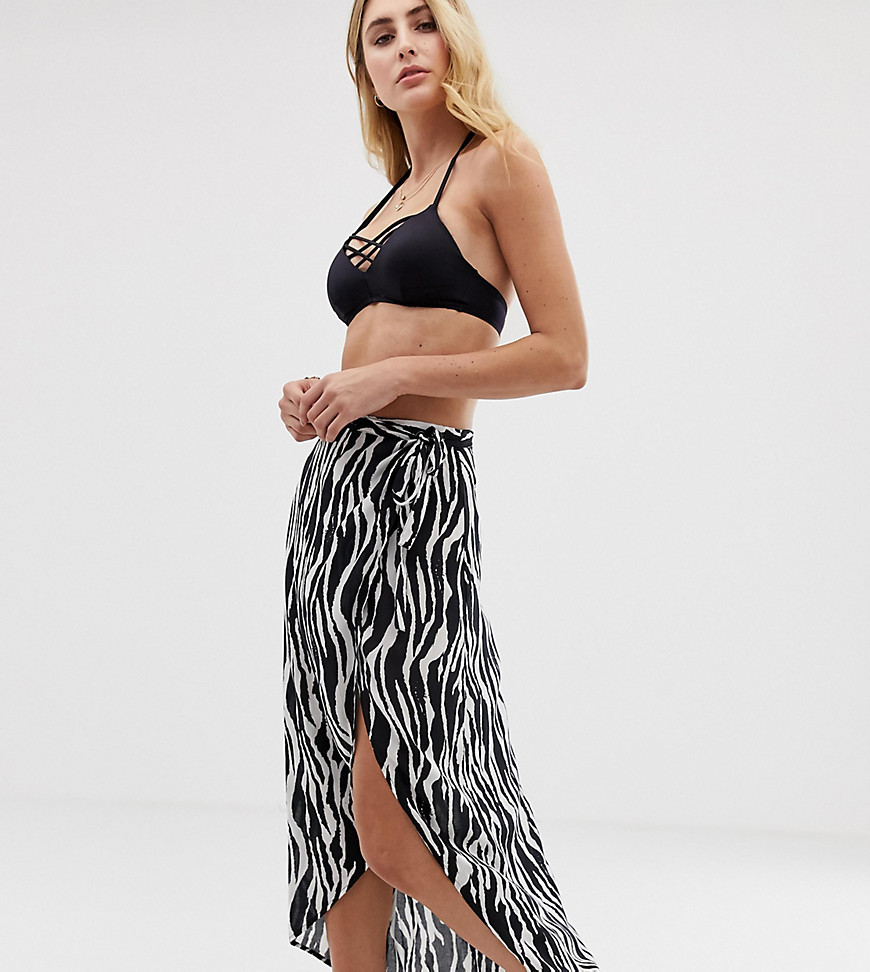 Akasa Exclusive zebra print wrap beach skirt