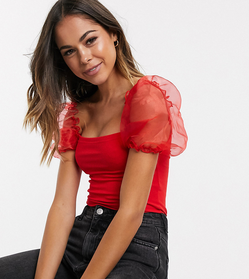 New Look organza sleeve blouse in red