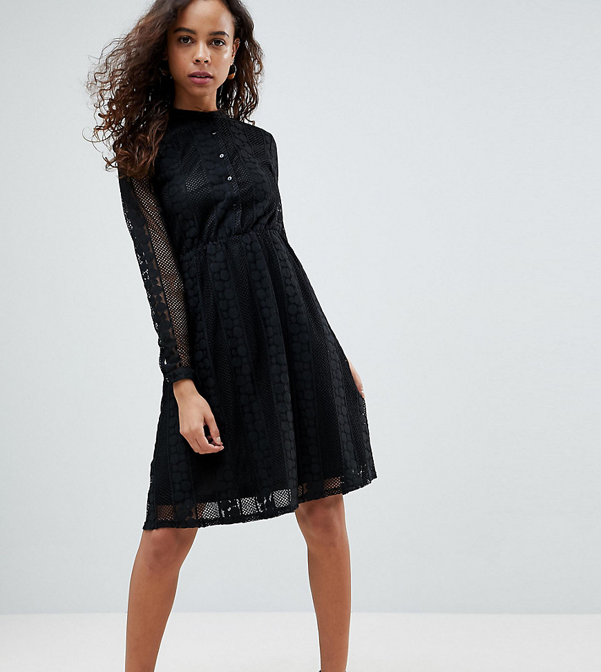 Yumi Petite Lace Shirt Dress - Black
