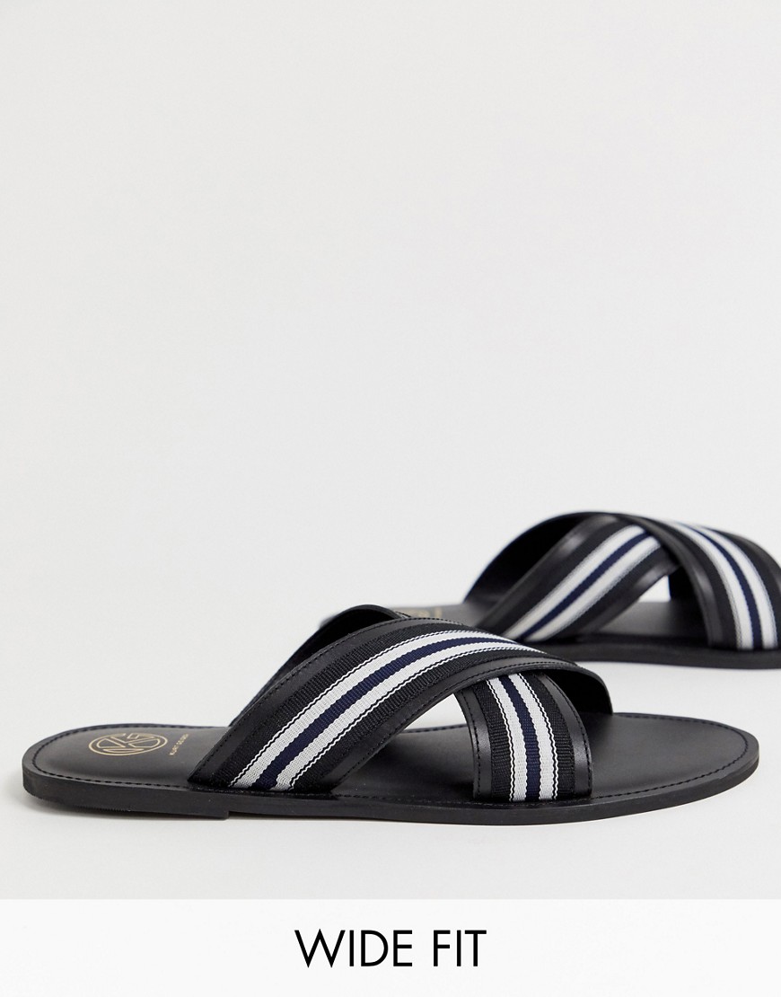 KG by Kurt Geiger wide fit cross stripe sandal in black