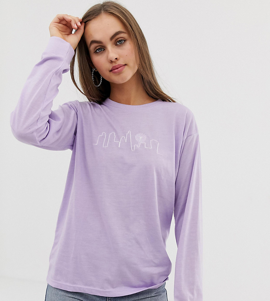 Daisy Street long sleeve t-shirt with city embroidery