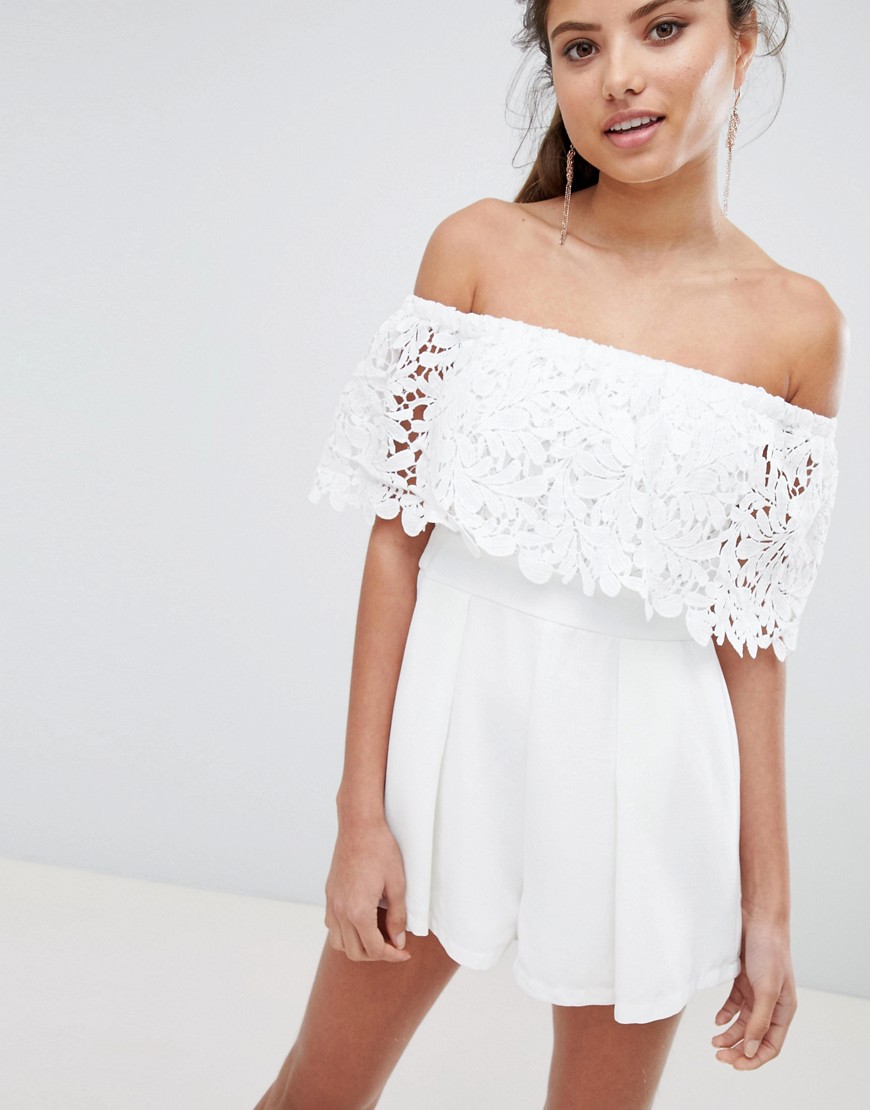 Love Triangle Bardot Lace Playsuit - White