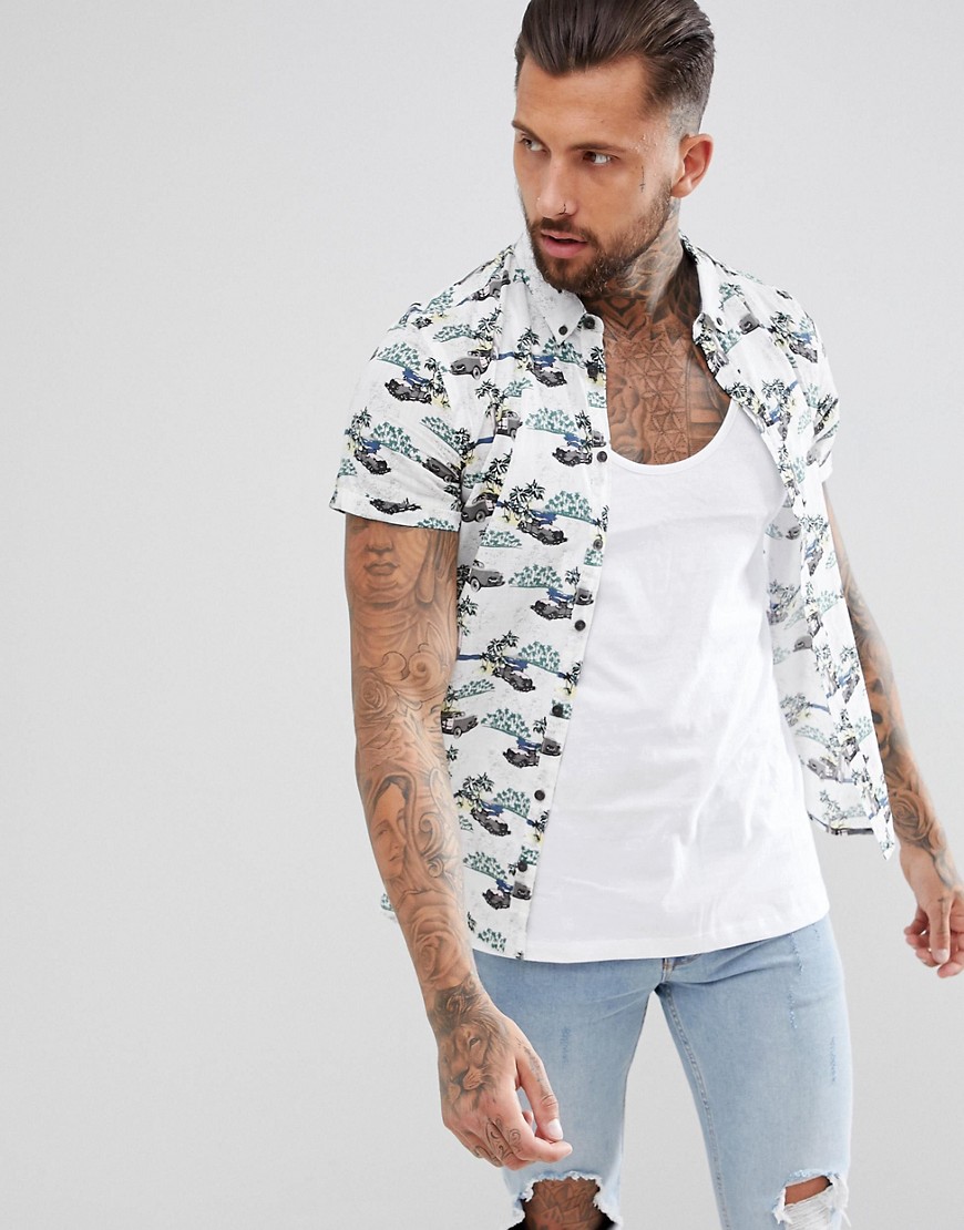Blend short sleeve shirt in surf print - 70002 white