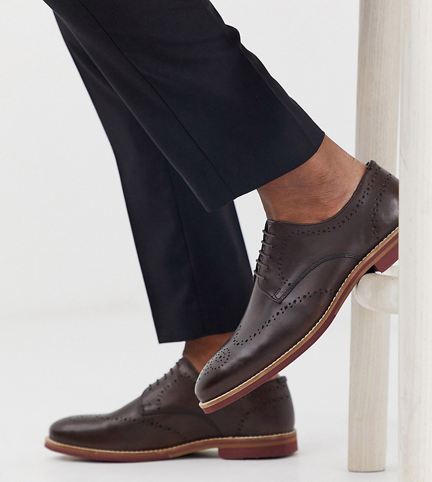 ASOS DESIGN Wide Fit brogue shoes in brown leather