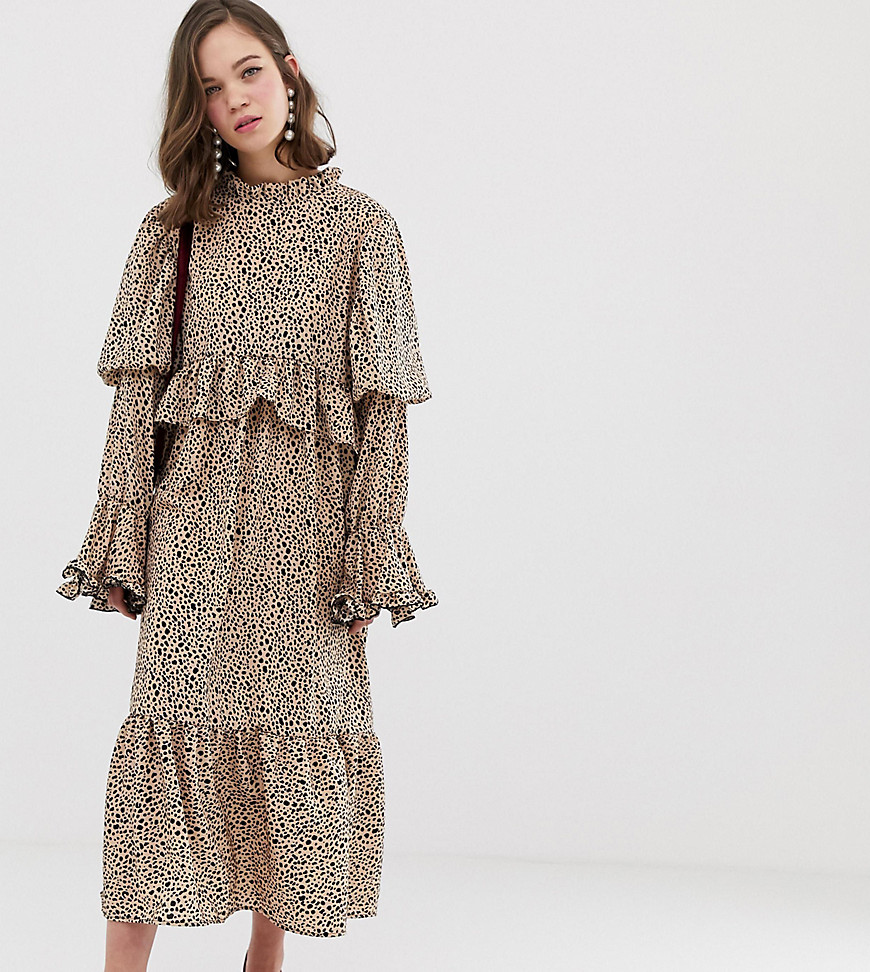 Sister Jane midaxi dress with volume sleeves in dalmation spot