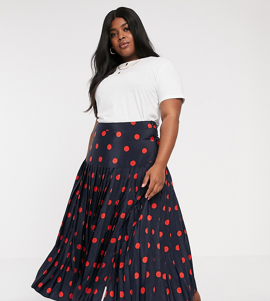Neon Rose Plus pleated midi skirt with split in spot print
