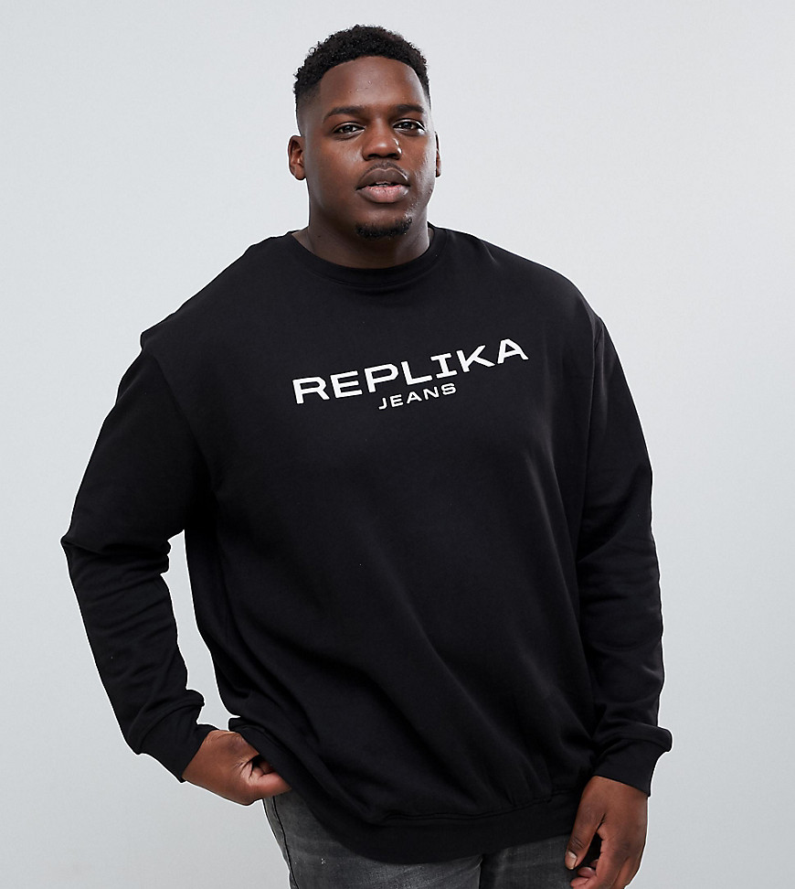 Replika Plus crew neck jumper in black with logo