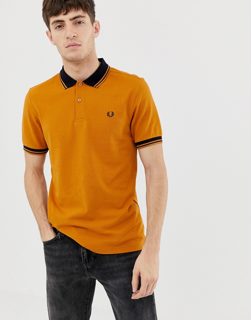 Fred Perry contrast rib pique polo in yellow