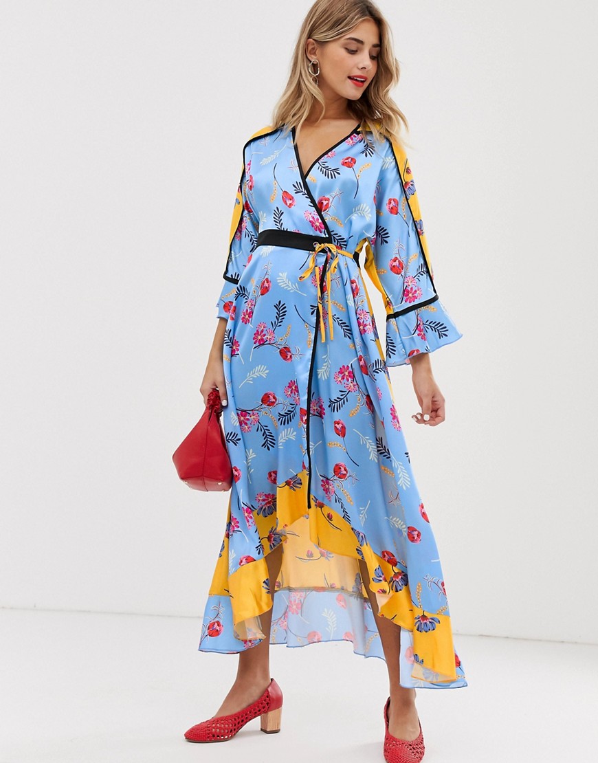 Liquorish kimono midi dress in mixed print floral