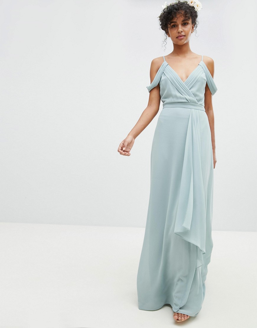 TFNC Cold Shoulder Wrap Maxi Bridesmaid Dress With Fishtail
