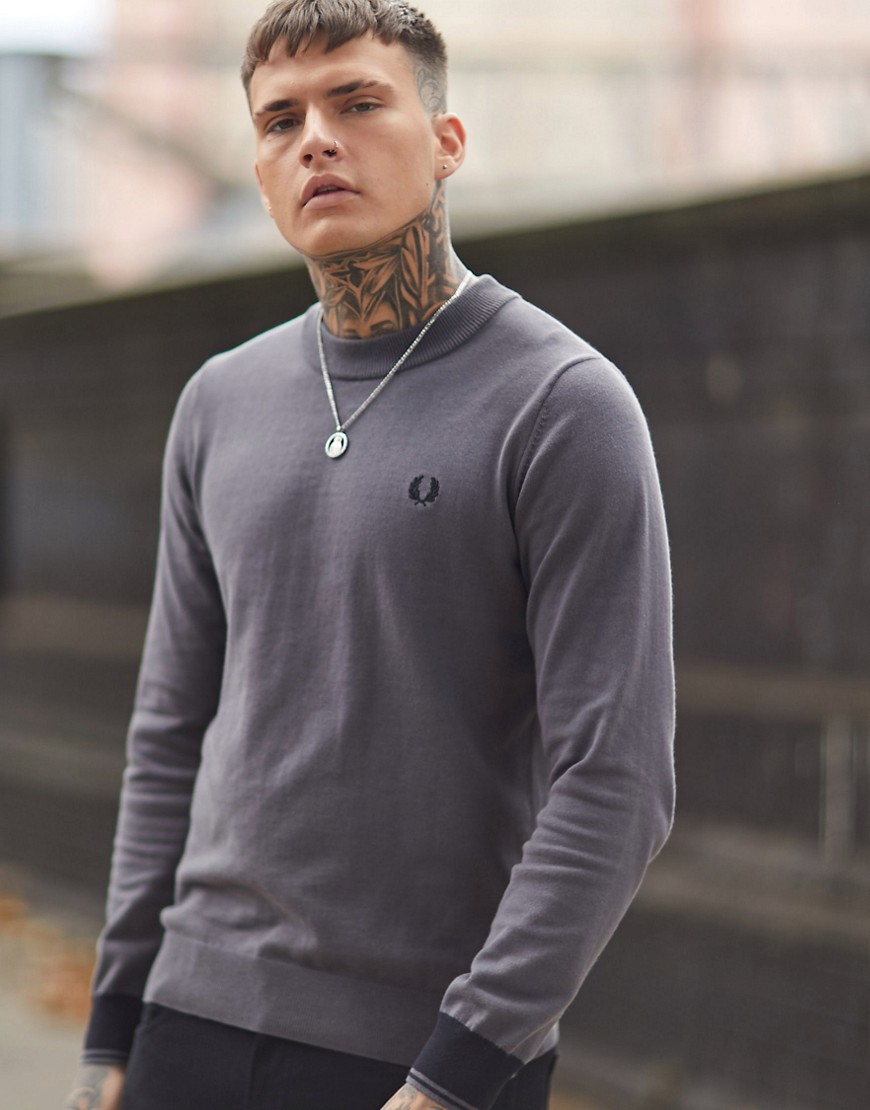 Fred Perry crew neck cotton mix jumper in grey