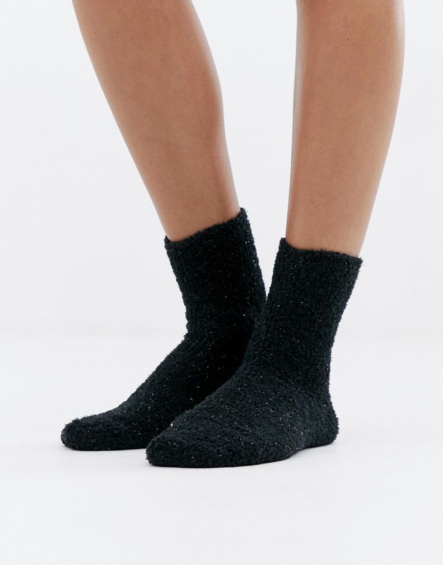 Monki super soft glitter socks in black - Black