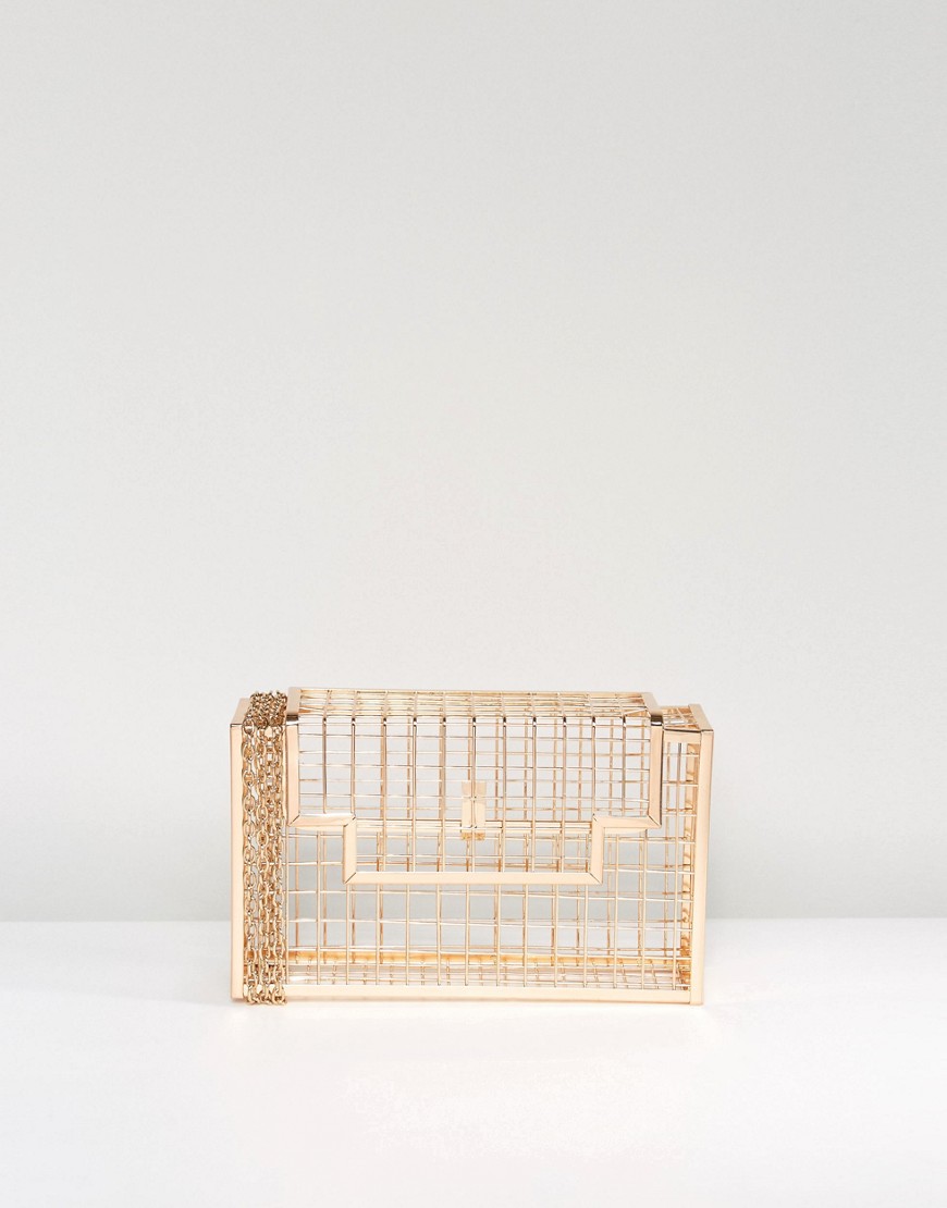 ASOS Hand-Made Caged Box Clutch Bag - Gold