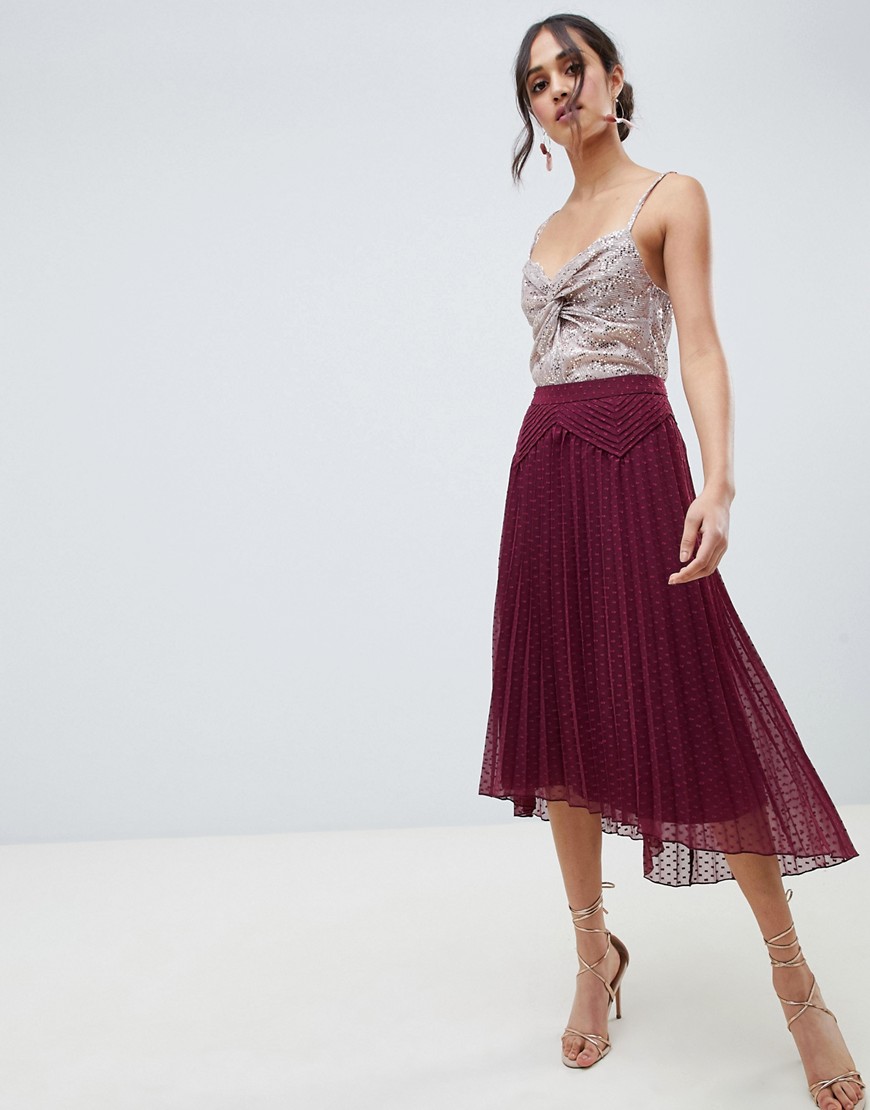 ASOS DESIGN dobby pleated high low midi skirt with pintuck detail
