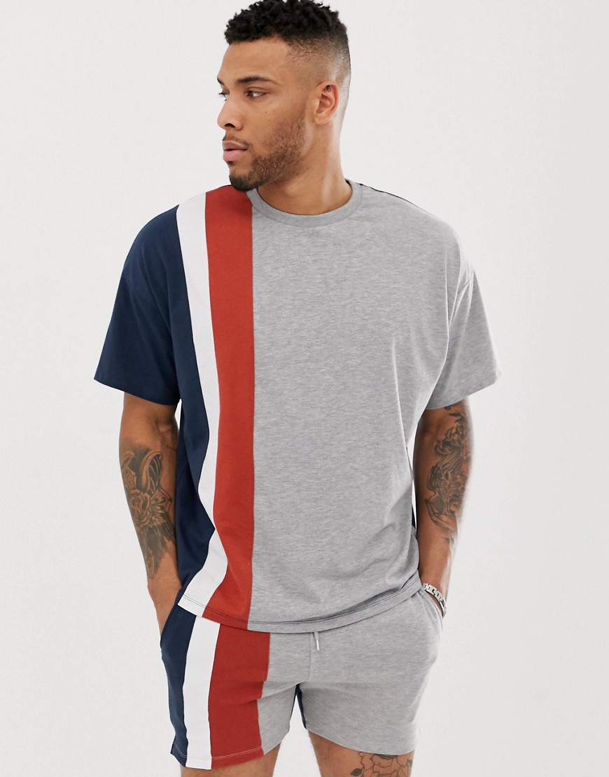 ASOS DESIGN co-ord oversized t-shirt with vertical colour block in grey