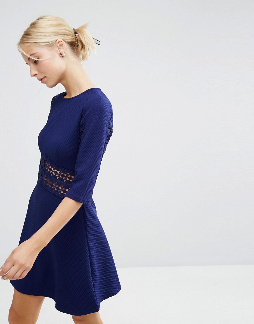 Цельнокройное платье с кружевной вставкой ASOS - Темно-синий ASOS DESIGN 