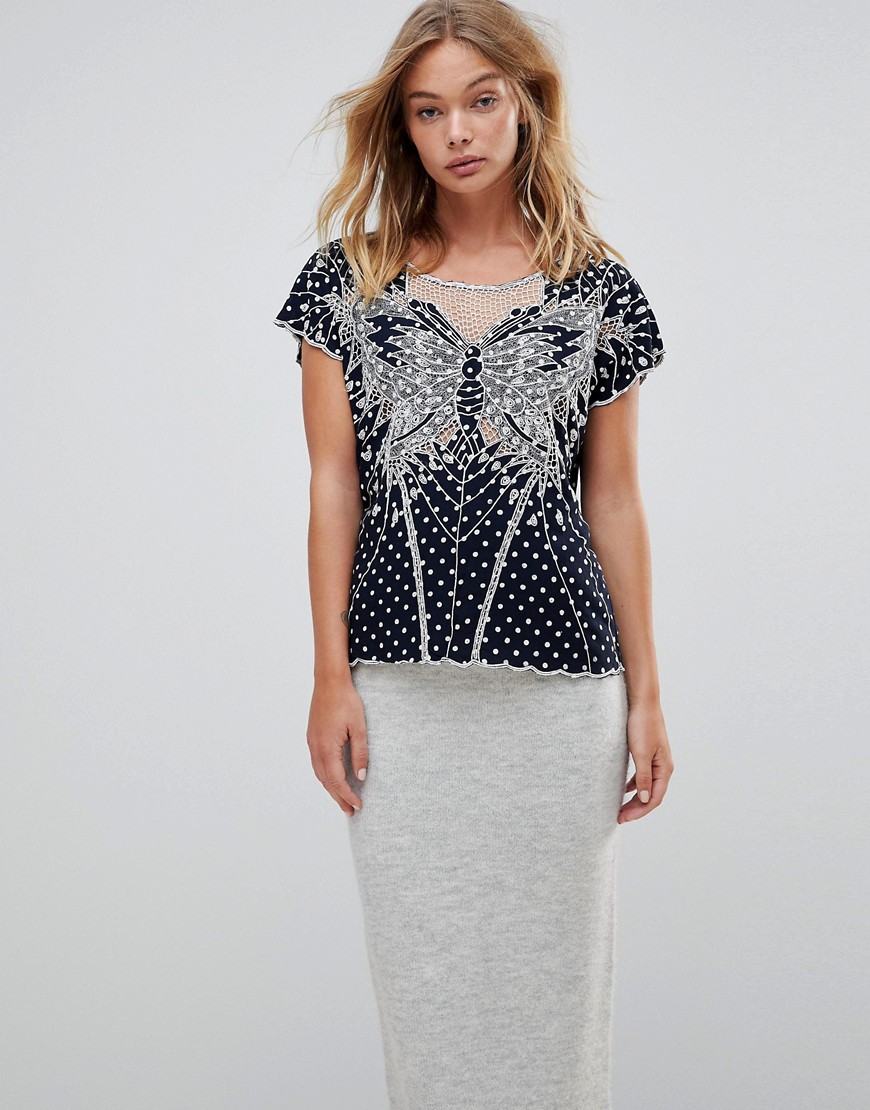 Sugarhill Boutique Butterfly Cutwork Embroidered Top