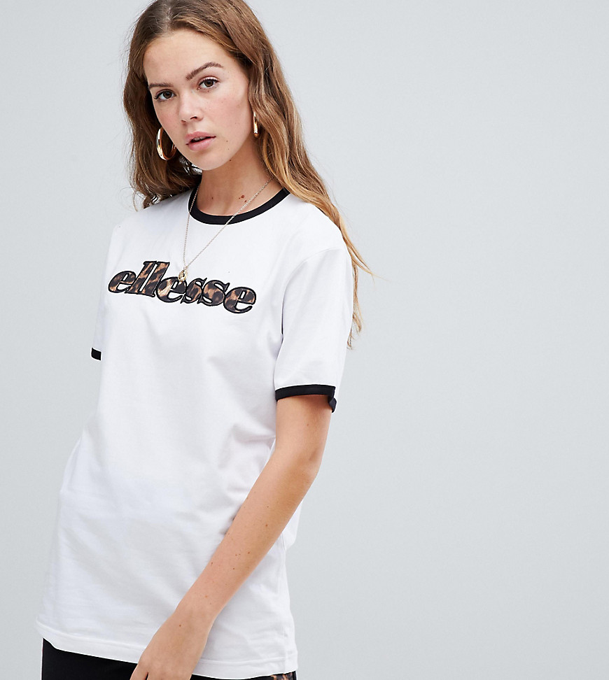 ellesse relaxed t-shirt with front logo in leopard print