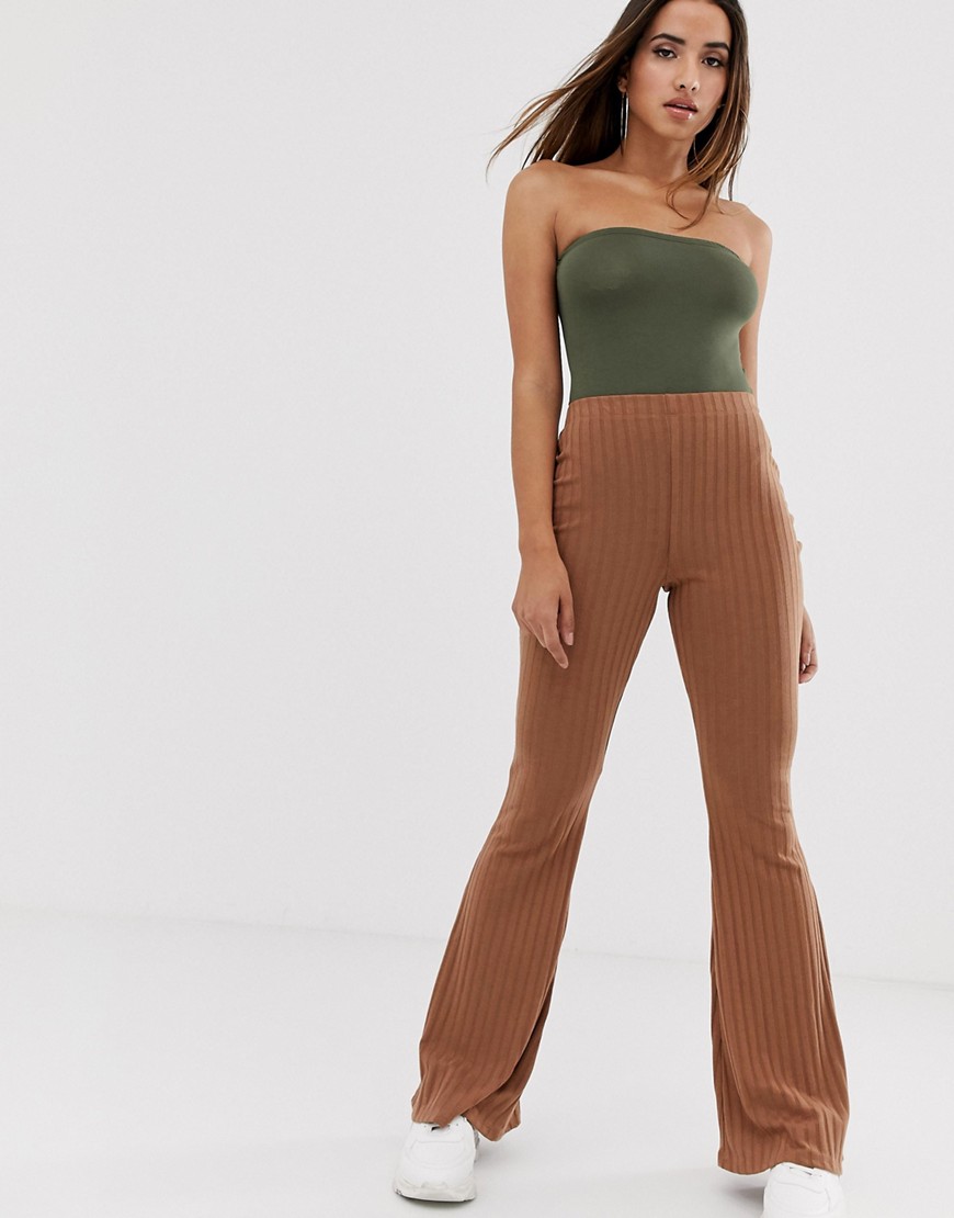 In The Style Ribbed Flare Leg Trousers