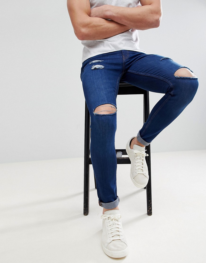 Ringspun Super Skinny Ripped Jeans - Blue