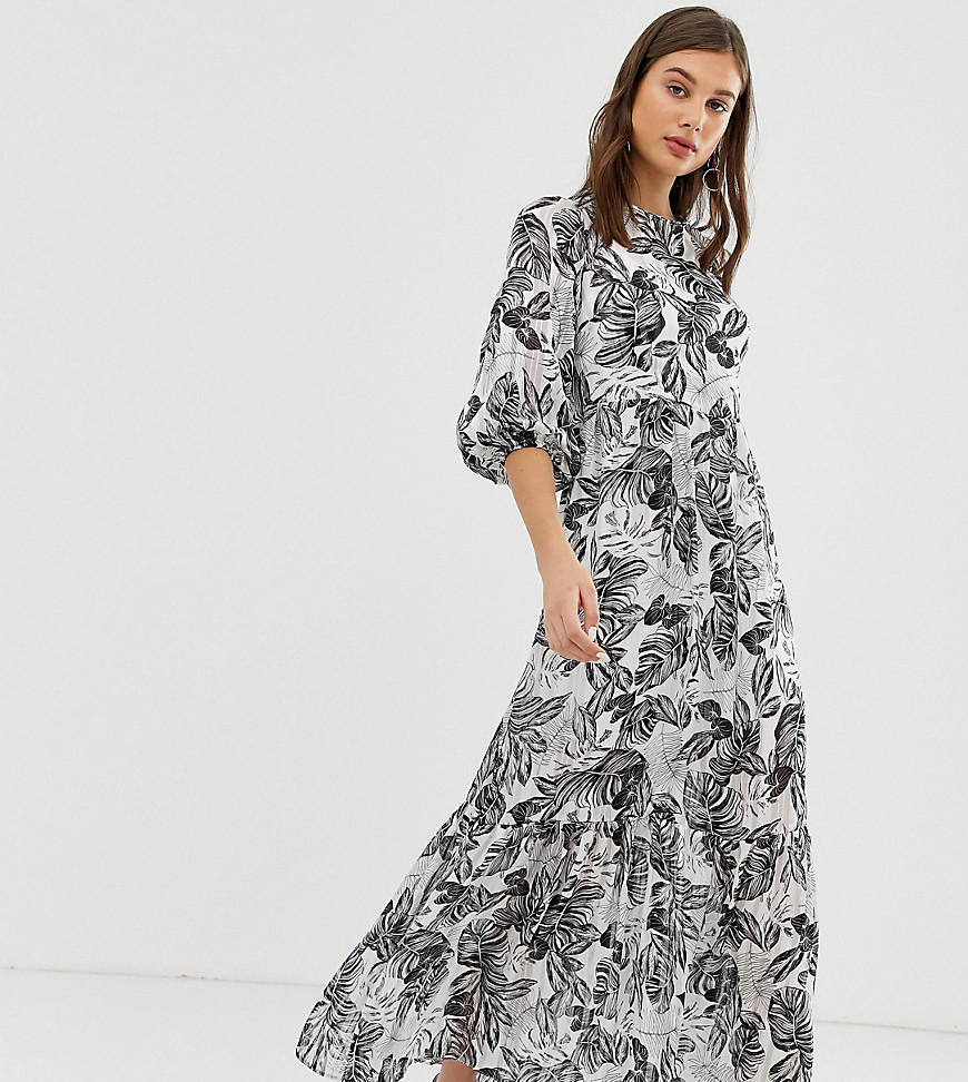 Reclaimed Vintage inspired mono print maxi dress with open back