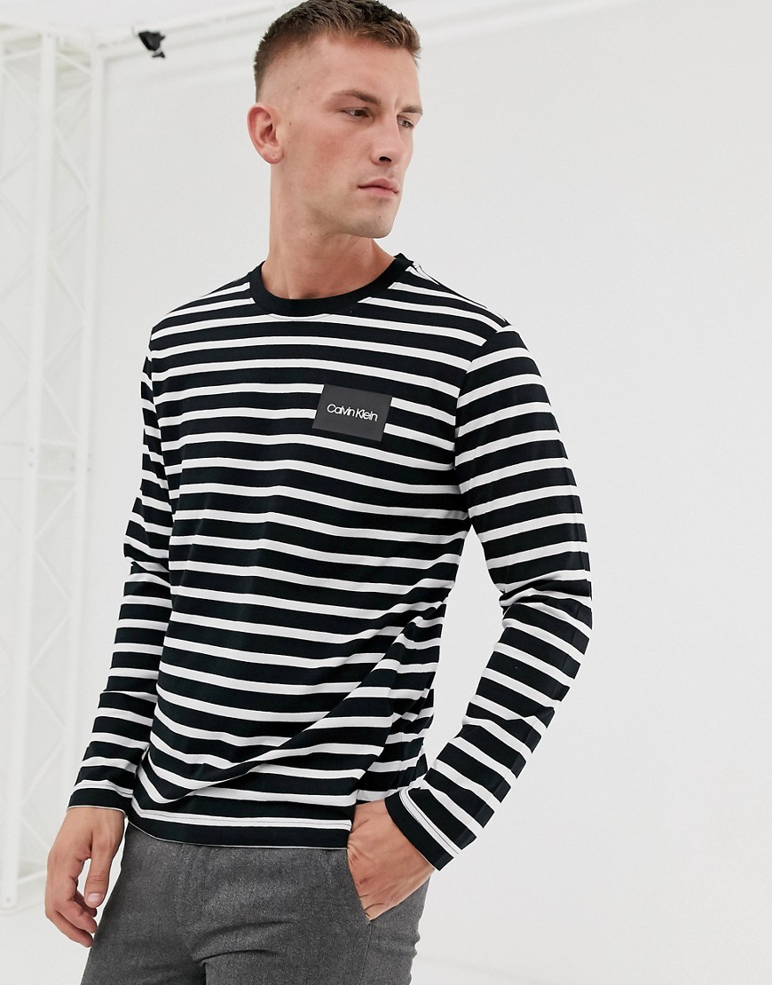 Calvin Klein striped long sleeve top in black/white