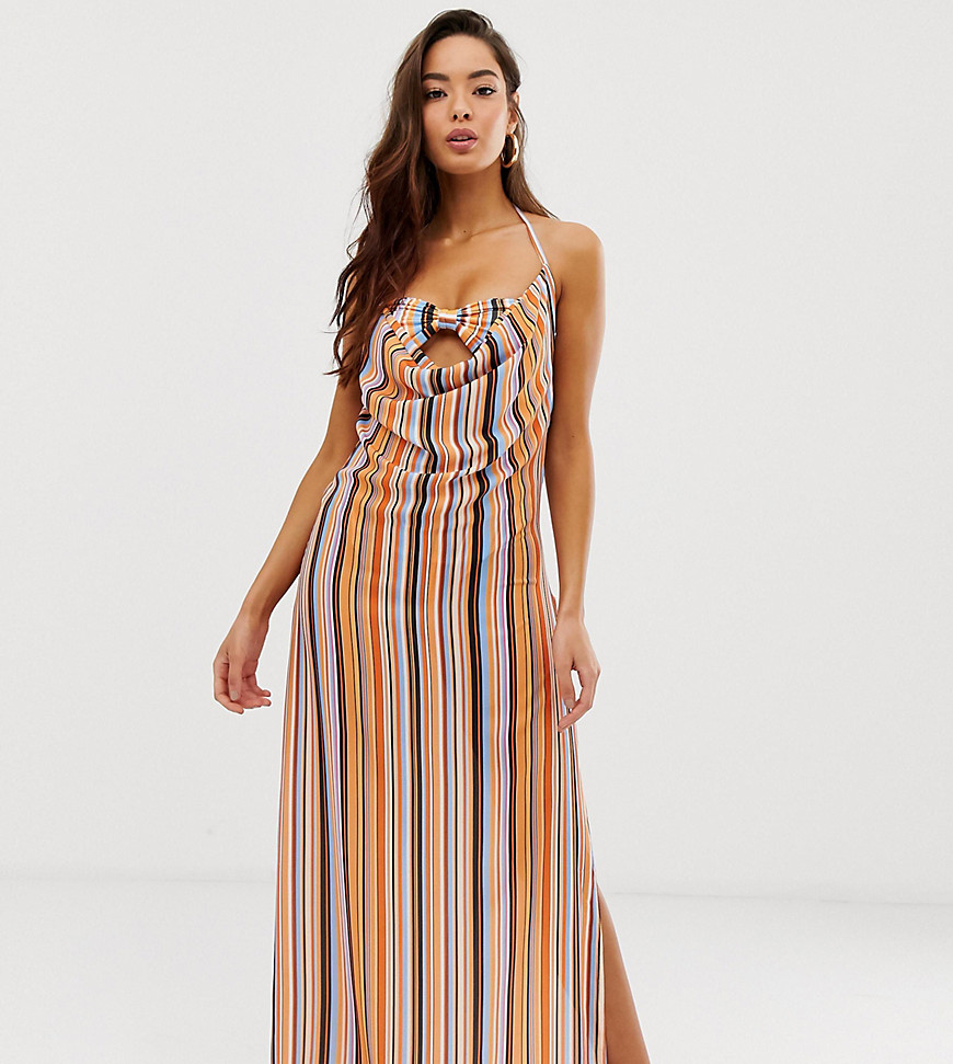 PrettyLittleThing beach maxi dress with side split in stripe
