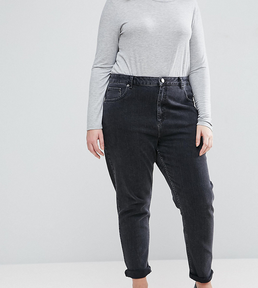 ASOS DESIGN Curve Farleigh high waisted slim mom jeans in washed black