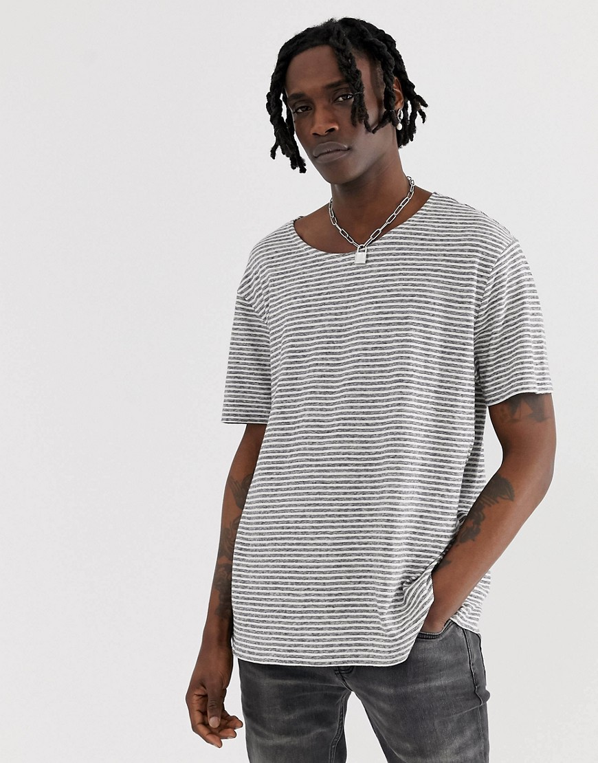 Allsaints Oversized Stripe T-shirt With Linen Mix-white
