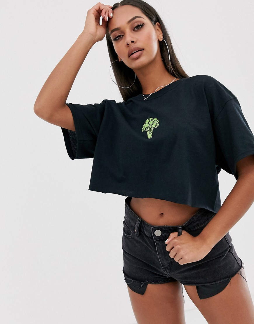 New Love Club broccoli graphic cropped t-shirt