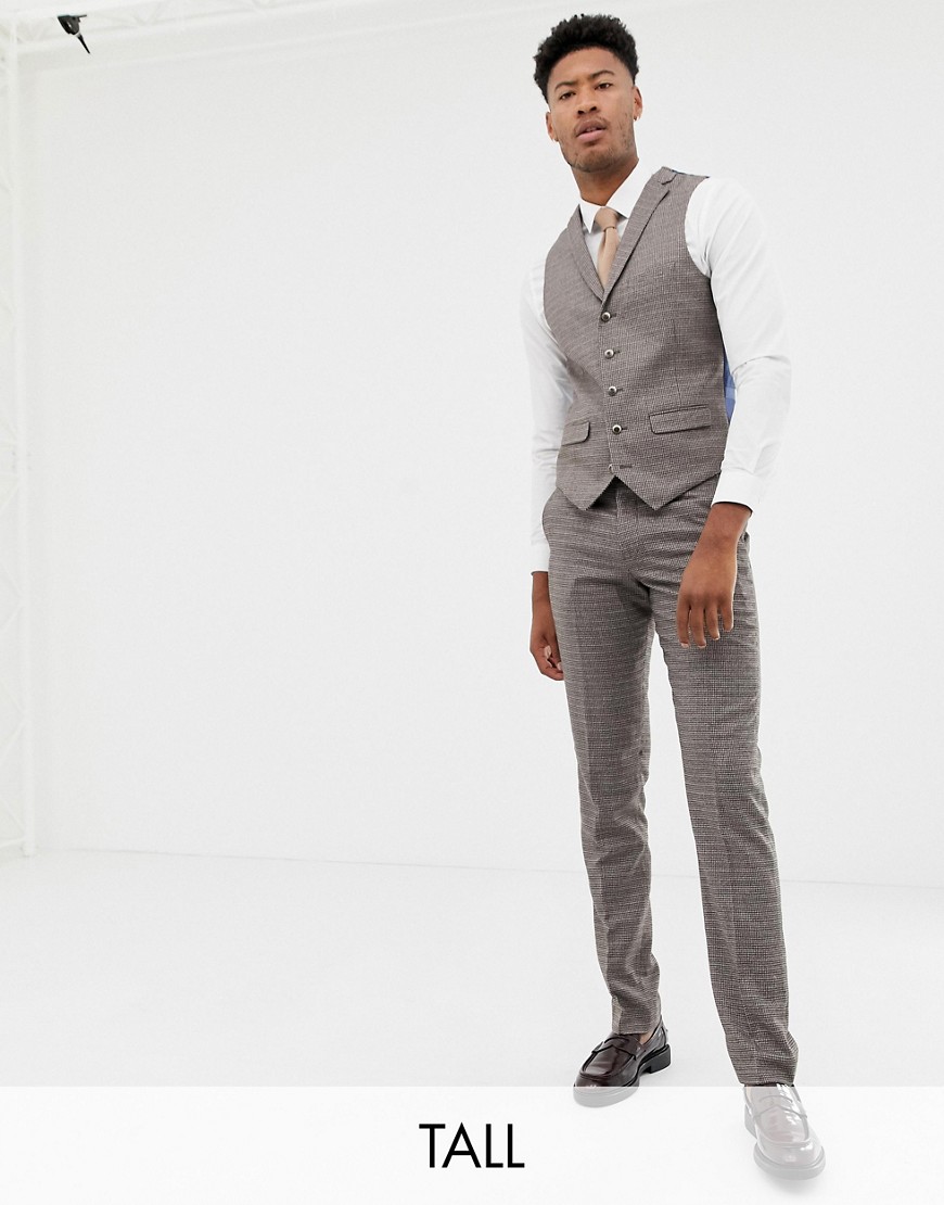 Harry Brown Tall brown micro-check slim fit suit waistcoat