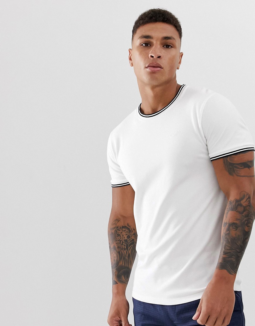 Hollister icon logo pique tipped crew neck t-shirt in white