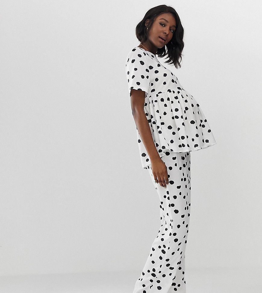 ASOS DESIGN Maternity spot pyjama smock & trouser set in 100% modal