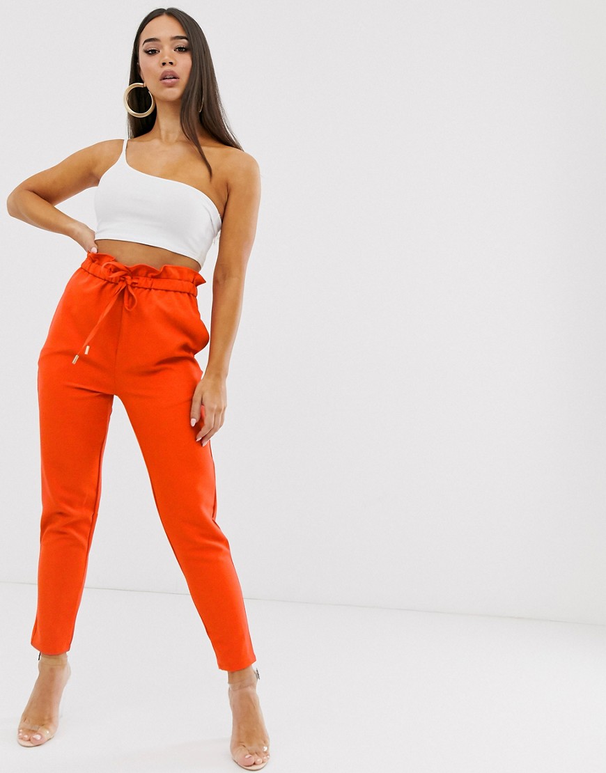 Lasula paper bag waist trouser in coral red