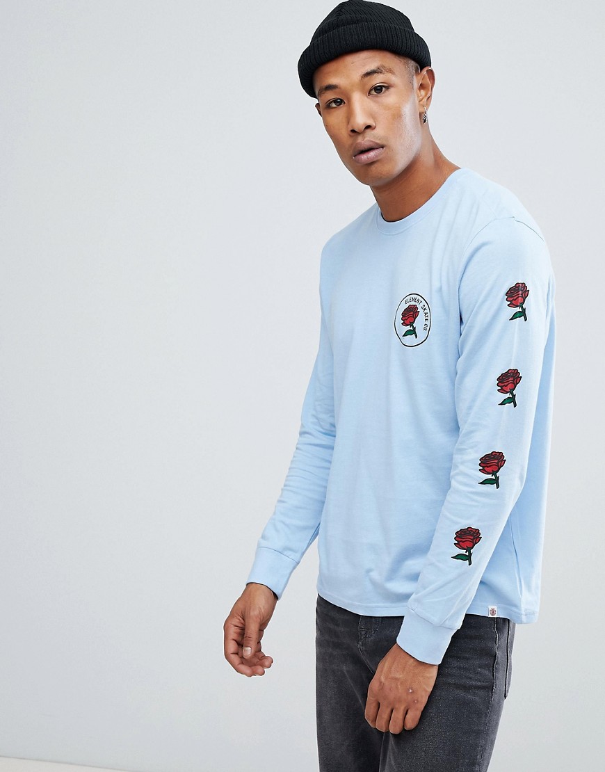 Element long sleeve t-shirt with forces of nature back print in blue - Blue